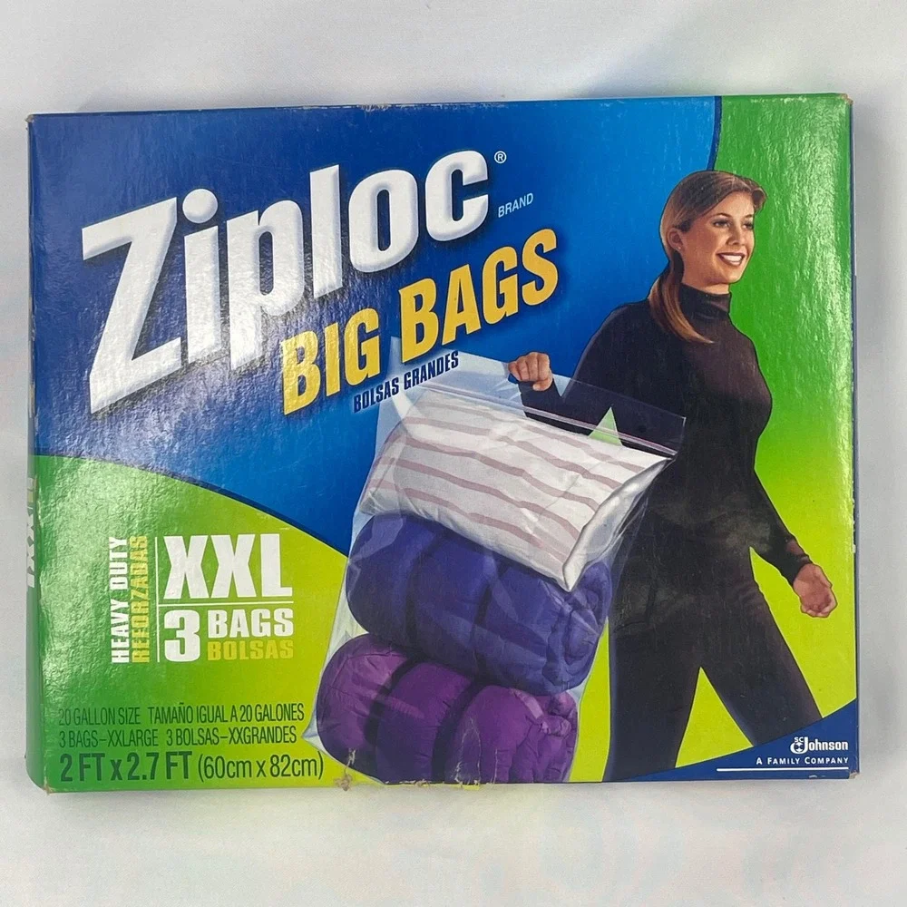 Ziploc Big Bags XXL 20 Gallon Heavy Duty Storage Bags 2 Ft x 2.7 Ft 3 Count